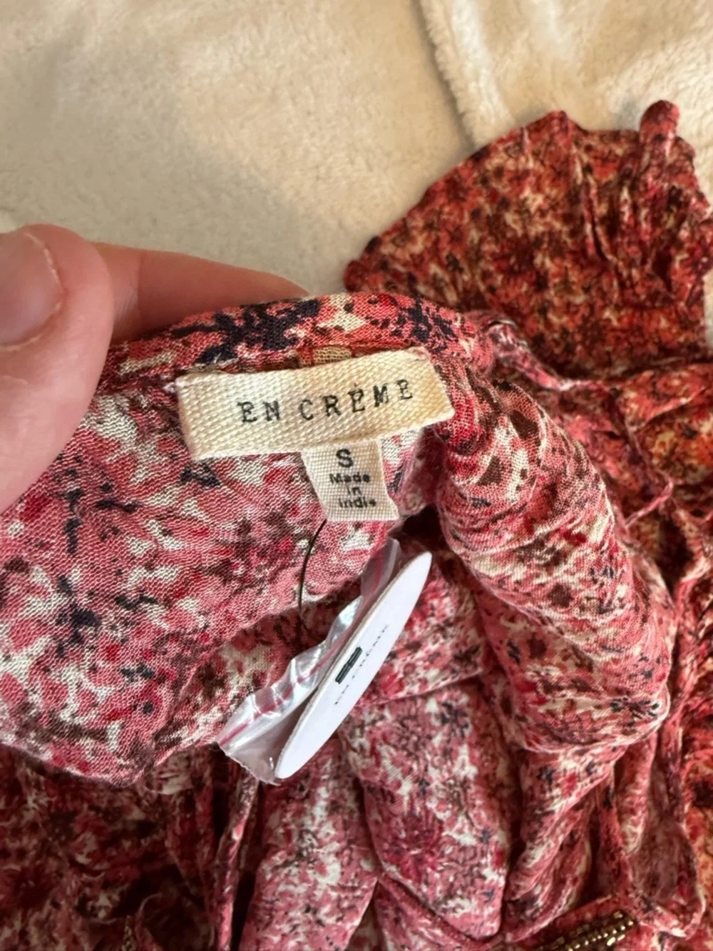 En Creme Red Floral Mini Dress with Cold-Shoulder Detail